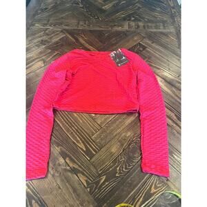 NWT Born Primitive Summit Crop Top Texture Stretch Women Large Red Lifting Shirt